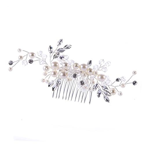 MUSISALY ウェディングヘアコーム ブライダルヘアアクセサリー 結婚式用ヘッドドレス パールとクリスタル装飾 シルバー ヘアスルを引き立てるエレガントなデザイン