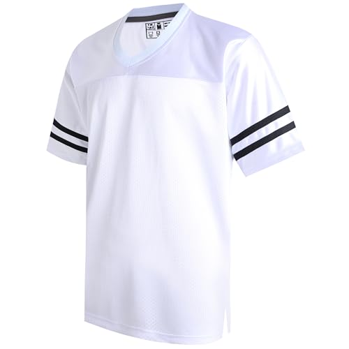 Pullonsy White Custom Football Jerseys for Men Women Vintage Outfits Workout Shirts Fitness Tops Valentine Gift T-Shirt Black Stripe-White Jersey,Men Size 3X-Large