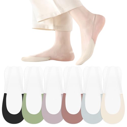 Image of No Show Socks with Invisible Sling Back Womens, 6 Pairs Low Cut Half Toe Topper Socks with Non-Slip Straps for Heels