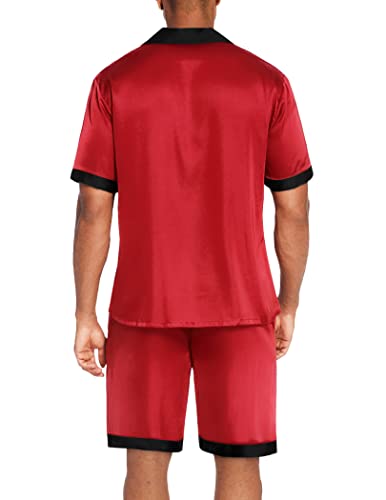 Ekouaer Men Satin Silk Pajamas Set with Pockets Sleepwear Shorts Satin Summer Loungewear 2 Piece Button Down Set S-3XL
