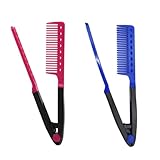 TIKMNO 2-Pack Hair Straightening Comb Set, Flat Iron Comb, Grip Comb for Flat Iron (Rose Red, Blue)
