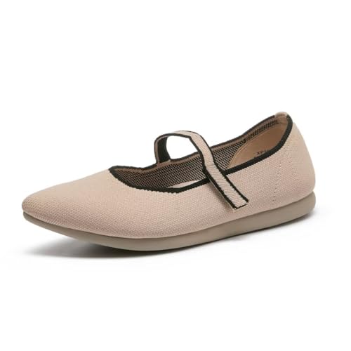 Ballet Flats for Women Pointed Toe Knit Mary Jane Shoes Comfortable Dressy Adjustable Straps Flat
