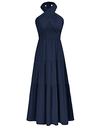 Damen Sommerkleid Ärmellos Strandkleid Boho Kleid Neckholder Elegant A...