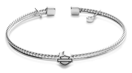 Harley-Davidson Women's Bar & Shield Crystal Charm Cuff Bracelet, Steel