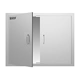 BBQ Double Access Door, 31''Wx24''H Brushed 304 Stainless Steel Outdoor Kitchen Accessories Cabinet Door with 2 Detachable Handles for Outside Kitchen Commercial BBQ Island Grilling Grill Station