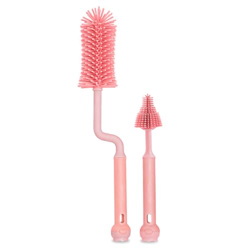 Image of TONY STARK Baby 360 Rotating Silicone Bottle Cleaning Brush & Nipple Cleaner - Ergonomic Handle, Flexible Bristles for Deep Cleaning Narrow & Wide Neck Feeding Bottles (Pink)