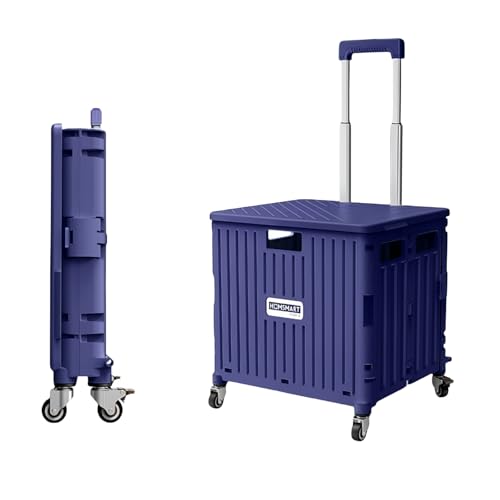 Foldable Utility Rolling Cart - Portable Grocery Cart on Wheels, Collapsible Handcart for Moving, Shopping Trolley for Dorm, Camping, Travel, Office