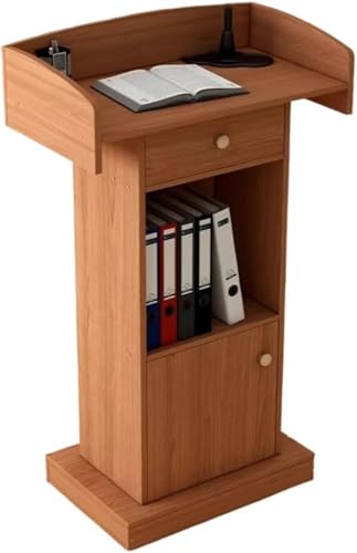 Vilom コンパクト表彰台|引き出し付きで書類収納に便利 MDF製である仕上げ。耐摩耗性に優れ長く美しく使用可能。安定設計で安全に配慮。お手入れ簡単な防水表面。会議室や式典で活躍する多機能表彰台。 (ブラウン)