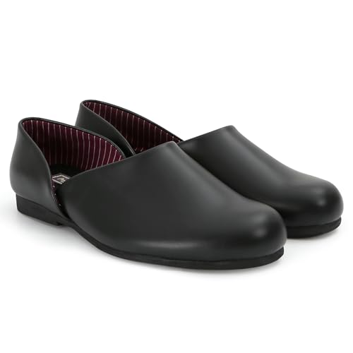 PAMIR Mens Leather Opera Slippers - Classic Indoor Outdoor House Shoes with Memory Foam Black Size US 10 M
