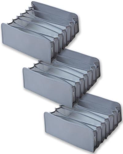 下着収納ボックス 下着収納ケース【整理収納のプロ推薦 引き出しに合わせて調整できる伸縮式】衣類 靴下 小物 収納 引出し 仕切り ケース クローゼット 引出し 棚 おしゃれ 防塵 防湿 通気 収納用品 3点セット (グレー, 7マス大3点セット)