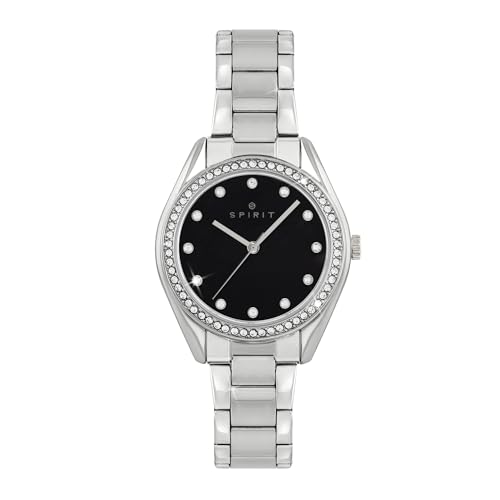 Montre à quartz femme en acier inoxydable avec cadran noir Spirit