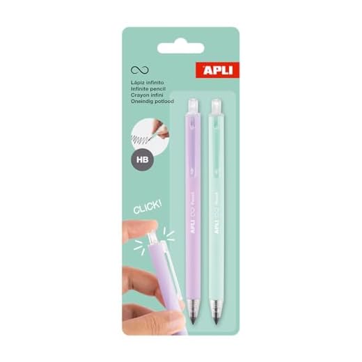 APLI 20065 - Pack de 2 Lápices Infinito gris HB retráctiles con cuerpos de color Lila y Verde