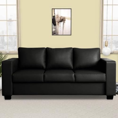 FURNY Harley 3 Seater Leatherette Sofa Set (Black Color)