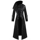 Darkrock Scorpion Men's Hooded Trench Wax Coat Long Jacket Black Gothic Steampunk Long to Short Hooded Military Coat/USA (US, Alpha, X-Large, Regular, Regular)