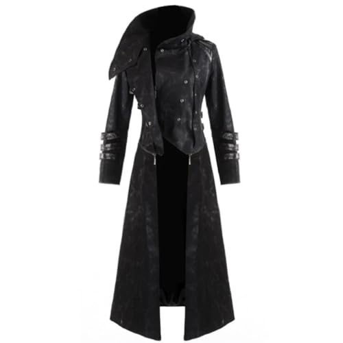 Darkrock Scorpion Men's Hooded Trench Wax Coat Long Jacket Black
