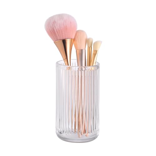Image of DASITON Makeup Brush Holder Organizer, Crystal Glass Makeup Brushes Storage Holder, Vintage Make Up Brush Cup for Vanity, Pen Pencil Holder for Desk, Toothbrush Holders for Bathroom (Clear L)