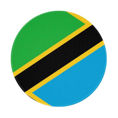 Tapis de souris rond en caoutchouc antidérapant imprimé drapeau tanzanie 20,3 cm
