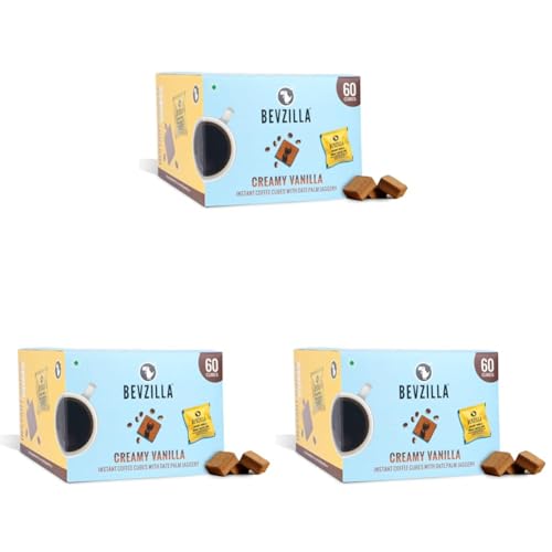 Image of Bevzilla 60 Creamy Vanilla Flavor Instant Coffee Cubes | Made with Date Palm Jaggery & Arabica Beans | No Refined Sugar | No Preservatives | Coffee Premix with Real Ingredients| Enjoy Hot & Cold