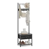 Leader Accessories Hallway Coat Stand Industrial Coat Rack free standing Hall Tree with Shoe Bench Metal Frame