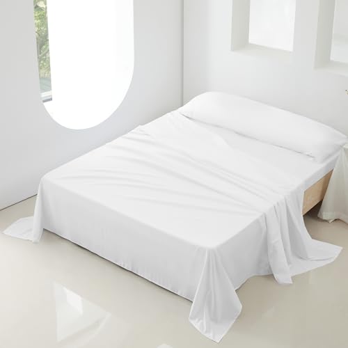 Sábanas 90x190 - Juego de Sábanas 3 Piezas - 100% Microfibra Suave y Transpirable - Sábana Bajera Ajustable, Encimera y Funda Almohada - Ropa de Cama Ligera (Blanco)