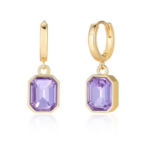 Birthstone Crystal Dangle Drop Earrings, 18K Gold Plated Huggie Hoop Hypoallergenic Earring Jewelry Gifts for Women