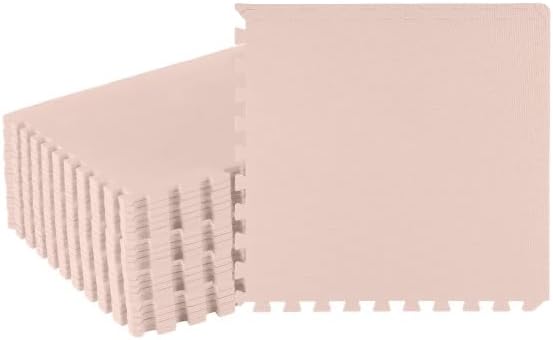 Foam Floor Tiles - 96sqft Soft Nontoxic Baby Play Mat - Interlocking Puzzle Mat for Baby, Kids Playroom, or Home Gym Flooring by Stalwart (Light Pink) Light Pink 6-Pack - 96 SQ FT 6-Pack