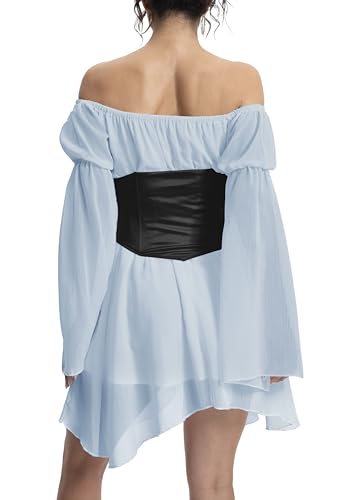 Image of Womens Corset Dress Off Shoulder Bell Sleeve Casual Party Pirate Fairy Dress Set