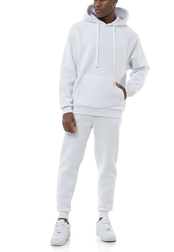 Redbridge Set da uomo elegante in tuta da jogging con cappuccio e pantaloni da jogging, in felpa premium, taglio ampio, bianco, XL