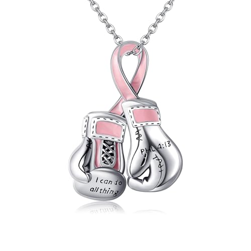 925 Sterling Silver Boxing Gloves Breast Cancer/Suicide Awareness/Bring Them Home/Wave/Moon Phase/Basketball/Airplane Pendant Necklace Awareness Jewelry for Women Sister Mom Grandmother