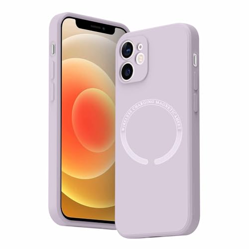 Image of Meliya Magnetic Case for iPhone 12mini Phone Case with MagSafe, Camera Protection Ultra Slim Shockproof Bumper Liquid Silicone Case with Microfiber Lining,Grass Purple
