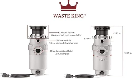 Image of Waste King 1 /2 HP Garbage Disposal with Power Cord for Kitchen Sink Food Waste, L-1001 (Pack of 2)