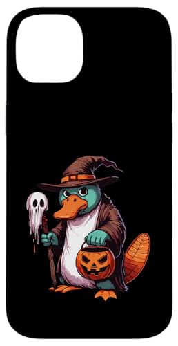 怖いハロウィーン カモノハシ ゴースト 不気味なキャンディバッグ スマホケース iPhone 14 Plus 用