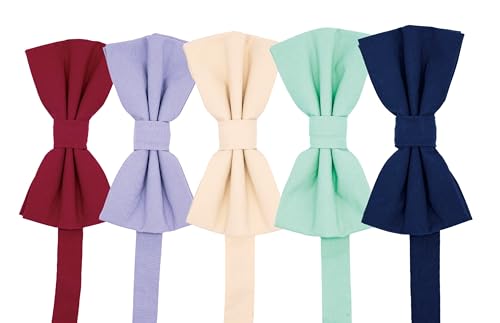 Boys Cotton Bow Ties 5 Pieces,Classic BowTies Pre-tied Adjustable Solid Color Bowtie For Kids2