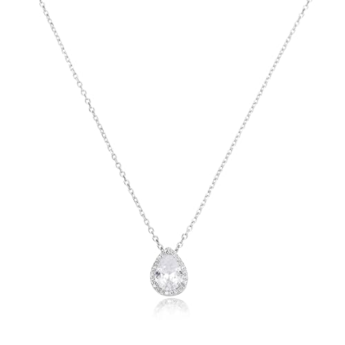 S925 Sterling Silver 14K Gold Necklace for Women Teardrop Cubic Zirconia Dainty Necklace Imitation Diamond Pear Cut CZ Pendant Necklaces for Women 18+2 Inch Jewelry Gift for Her