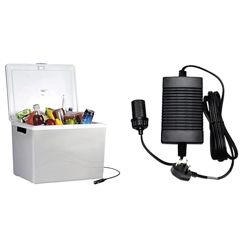 Koolatron Iceless 12V Electric Cool Box, 34L Portable Cooler/Warmer Car Refrigerator Fridge 230V AC to 12V DC Power Adapter Inverter/Converter with Circuit Breaker for Car Fridge