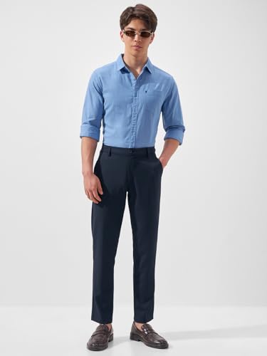 Image of Highlander Men's Blue Solid Slim Fit Casual Shirt | Sleek & Versatile | A Timeless Wardrobe Essential