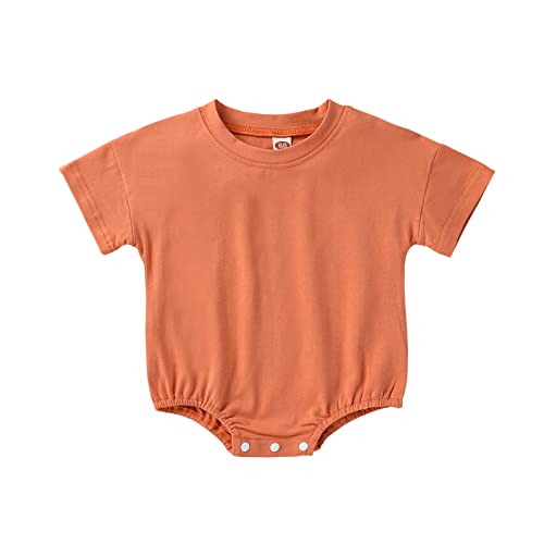 Image of Merqwadd Baby Boy Girl Bubble Romper Infant Oversize Plain Crewneck T-Shirt Bodysuit Tops