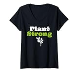 Mujer Plant Strong - Diseñador temático de fitness vegano con mensaje AF Camiseta Cuello V