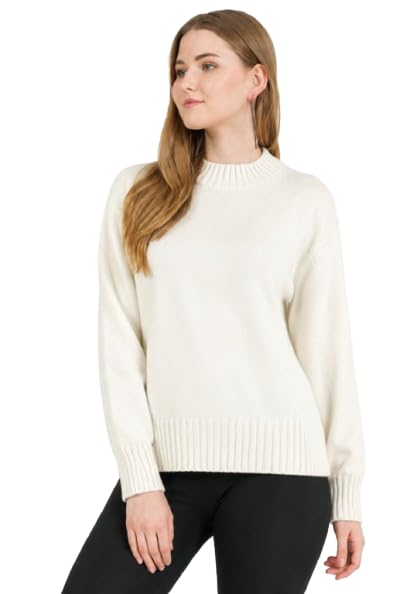 nobarr Women's Off White Mock Neck Knit Sweater | Loose Fit Drop Shoulder Pullover | Full Sleeve Winter Casual Top | Soft Acrylic Blend-picture-21