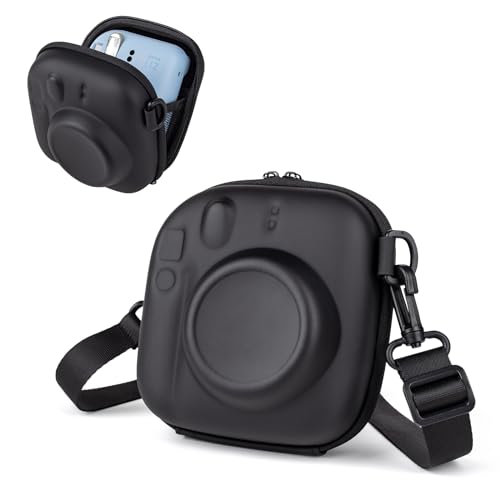 MUZIRI KINOKOO Estuche Duro EVA para Cámara Fuji Instax Mini 12/99/40/11/8/9/7+/Liplay, Estuche Protector Bolsa de Almacenamiento para Cámara Instantánea   con Correa para el Hombro   Negro