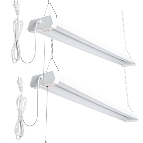 Tengyuan LED蛍光灯 器具一体型 2灯式 120cm 一般蛍光灯40W型(高輝度) x2灯相当 60cmチェーン付き 4000lm 36W ACプラグ付 プルスイッチ付 三段調色可能3000K-4500K-6000Kチェーン吊下式 50000H 配線工事不要（2台セット）