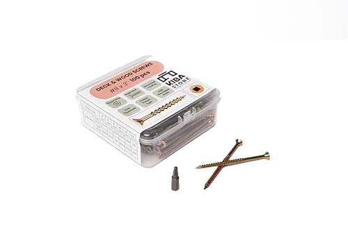 #8 x 3 Tornillos para Deck y Madera | Sistema Robertson de Cuadro | Cabeza Bugle | Dorado | Revestimiento Galvanizado | Caja con 100 piezas