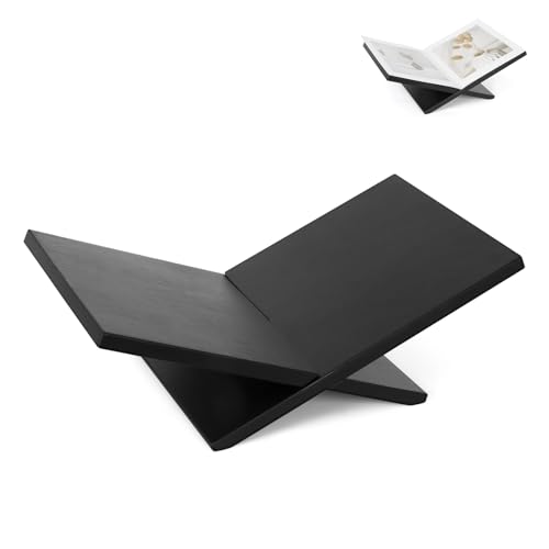 PUERSI Leggio per Libri Aperti, Grande Leggio da Tavolo in Legno, Porta Libri da Tavolino, Cavalletto Espositore in legno per Riviste, Libro d'Arte, Libro di Cucina, Bibbia, Corano - Nero