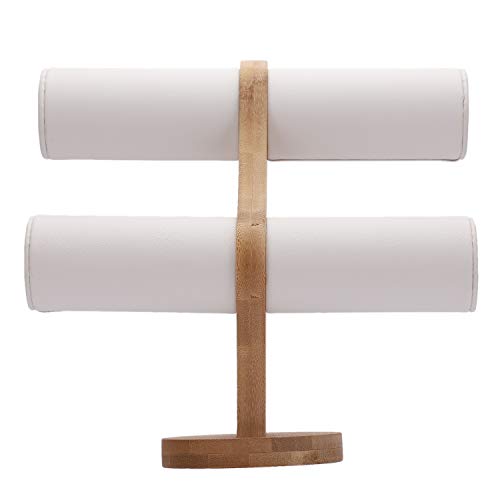 TOOGOO ExhibicióN de la JoyeríA de Bambú Pulsera Pantalla de Almacenamiento Brazalete Soporte de ExhibicióN Terciopelo Vintage/Cuero de PU Reloj Organizador de JoyeríA Piel Blanca