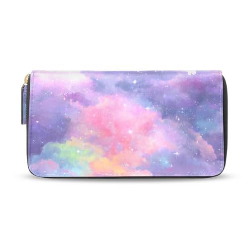 Long Wallets Leather Bifold Wallet for Women Colorful Clouds Spots with Zipper Credit Card Holder Large Capacity