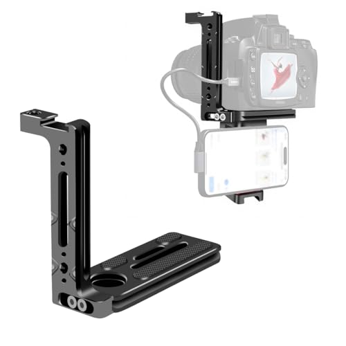 KOQINVIZ Camera L Bracket with Phone Mount Adapter,L Plate with NATO Handle Rail Phone Rail 38mm Arca Style for Nikon Canon Sony Camera Live/Vlog Accessories