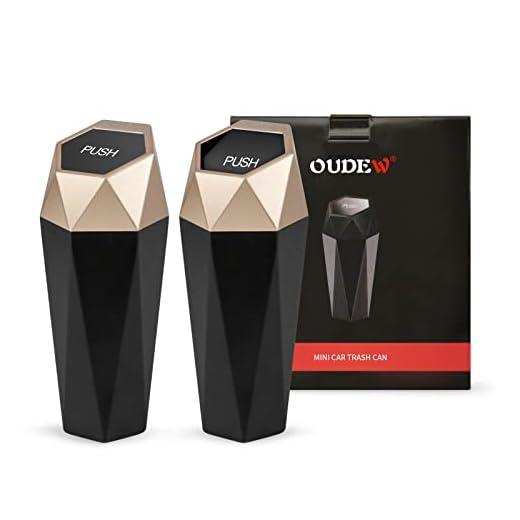OUDEW Car Trash Can with Lid, New Car Dustbin Diamond Design, Leakproof Vehicle Trash Bin, Mini Garbage Bin for Automotive Car, Home, Office, Kitchen, Bedroom, 2PCS (Gold)
