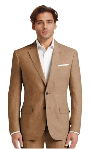 Netsky Mens' Linen Suit 2 Piece Slim Fit Casual Groomsmen Suits Linen Tuxedo Suits Summer Beach Wedding