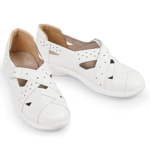 Collections Etc Adjustable Cross-Over Perforated Design Comfortable Shoes2
