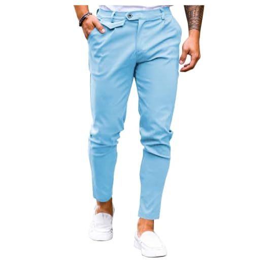 Calça jeans masculina slim fit frente lisa stretch skinny calça social confortável casual sólida, 1 - sarja azul claro, Large